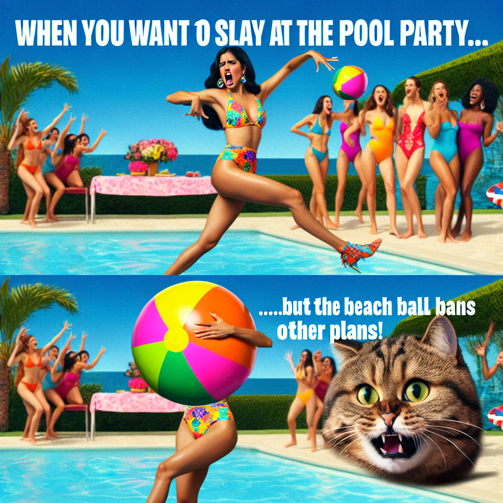 Bikini Girl Awkwardly Navigating Summer Pool Parties