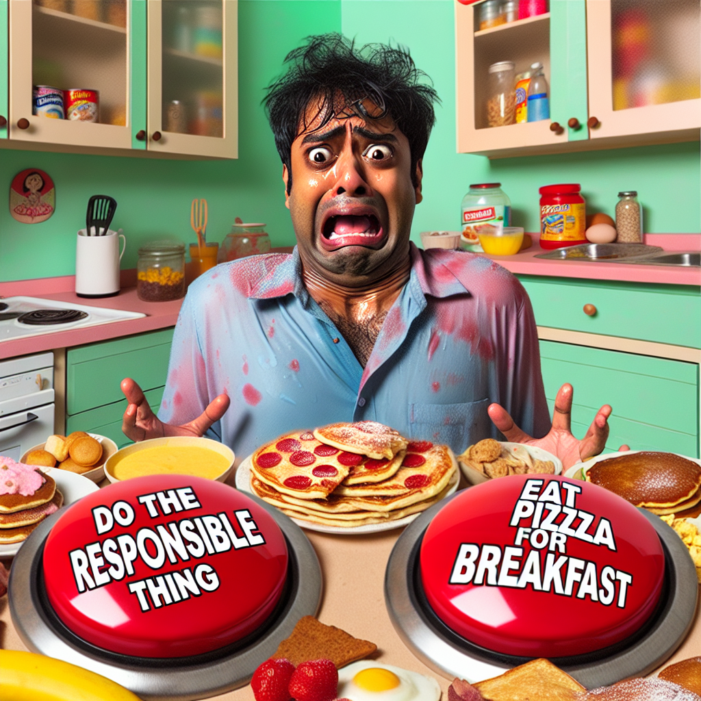 The Dreaded Decision: Scared Man Faces Two Buttons