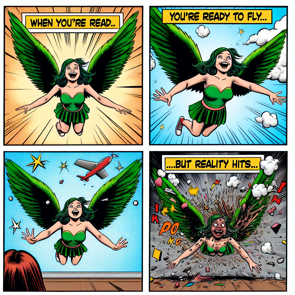 When a Girl with Green Wings Tries to Fly but Hits the Ceiling!