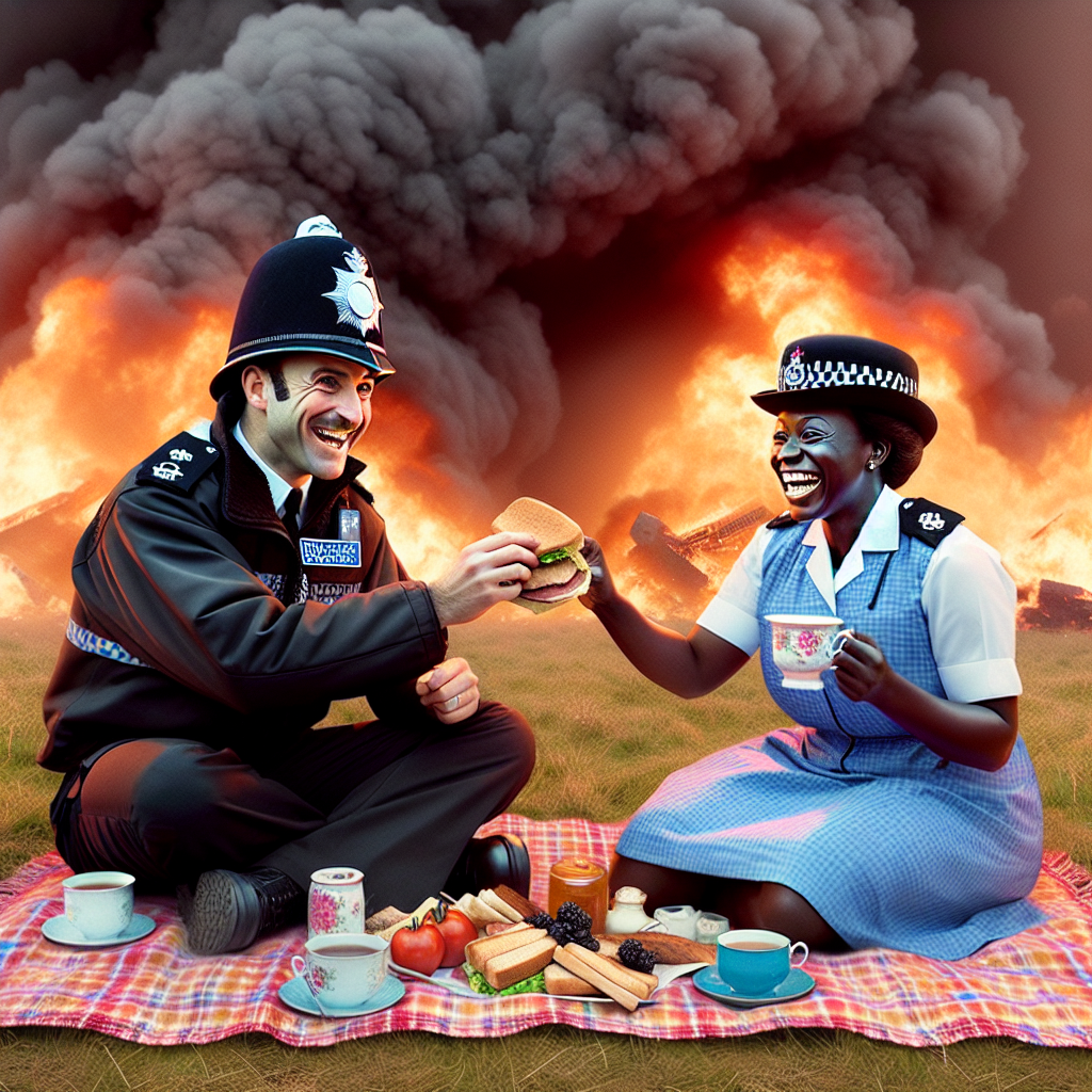British Cops Having a Picnic While London Burns: A Hilarious Contrast