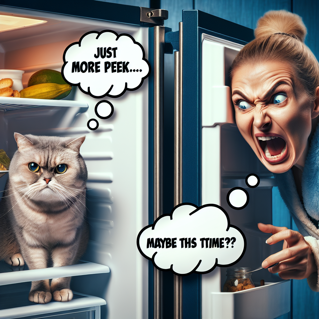 The Infinite Fridge Struggle: A Cat's Disappointment