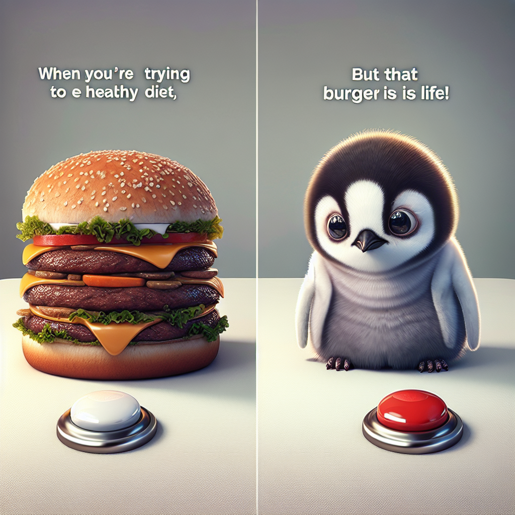 Adorable Baby Penguin Craves Burgers: A Relatable Meme!