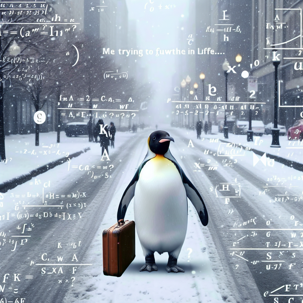 Lost Penguin in Life: Relatable Struggles on a Snowy Street