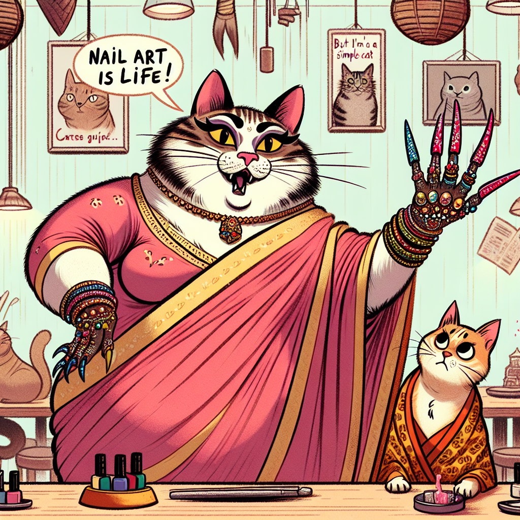 Furry Fashionista: A Cat's Guide to Nail Art in a Saree