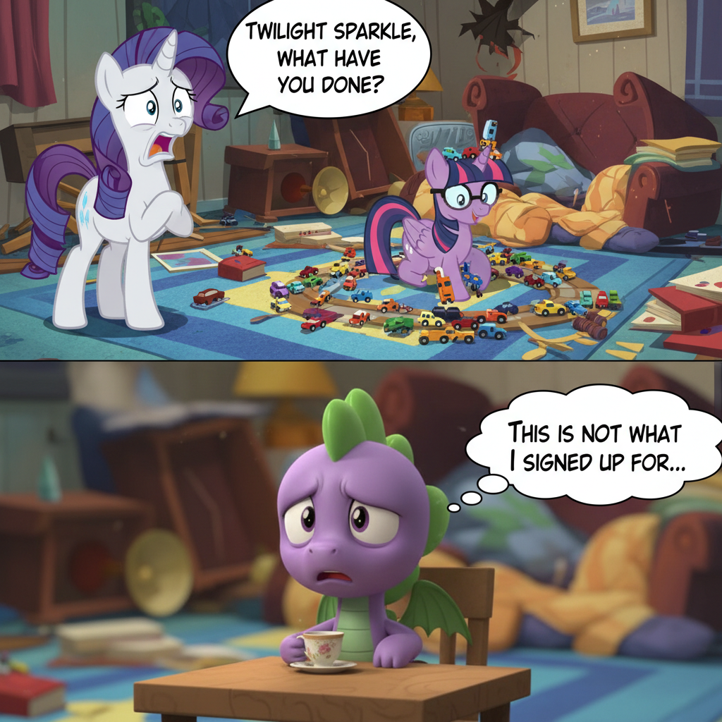 Twilight Gets Distracted by Cars While Rarity Critiques the Chaos