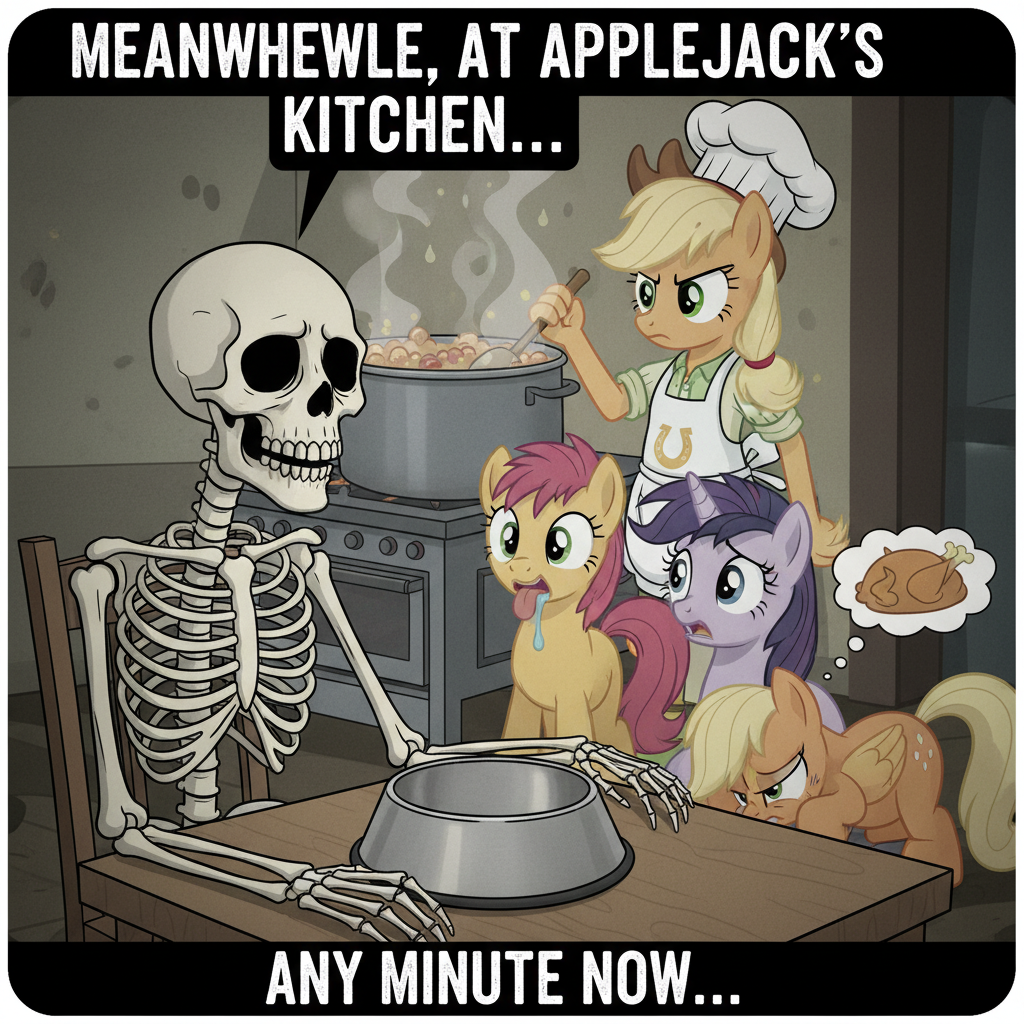 Pônei Applejack e o Almoço: A Ansiedade dos Pôneis