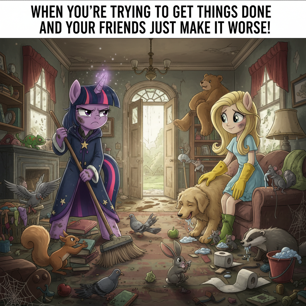 When Twilight Sparkle Cleaning Gets Help from Fluttershy