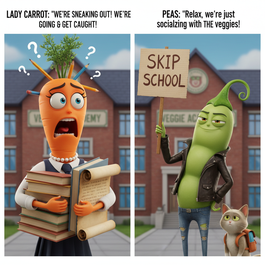 When Peas Gets Caught Skipping Class with Lady Carrot