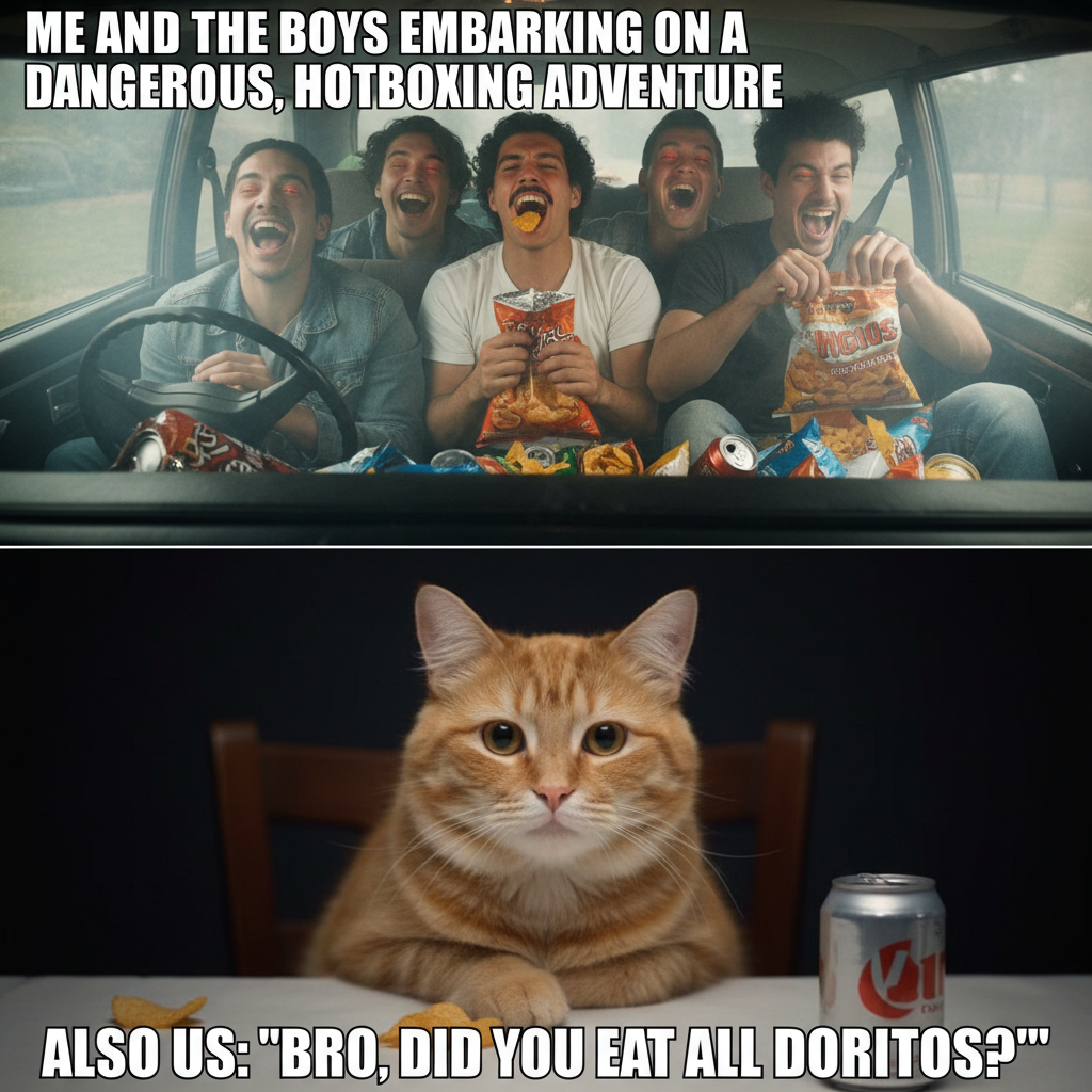 Friends Hotboxing in a Car: Snack Attack Meme!