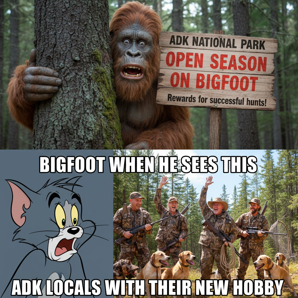 When Bigfoot Sees 'Open Season' Sign in ADK National Park
