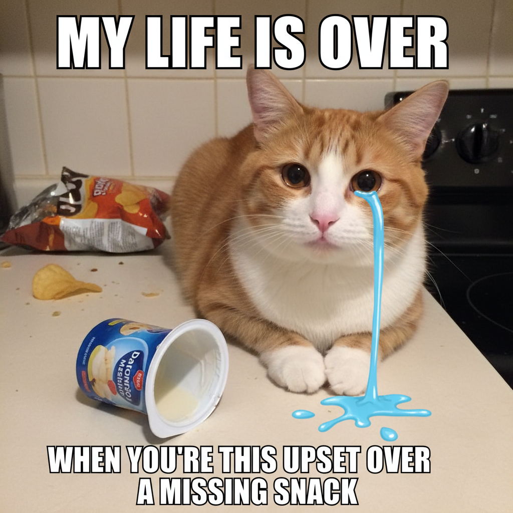 When a Cat Cries Over a Snack: A Relatable Meme Moment