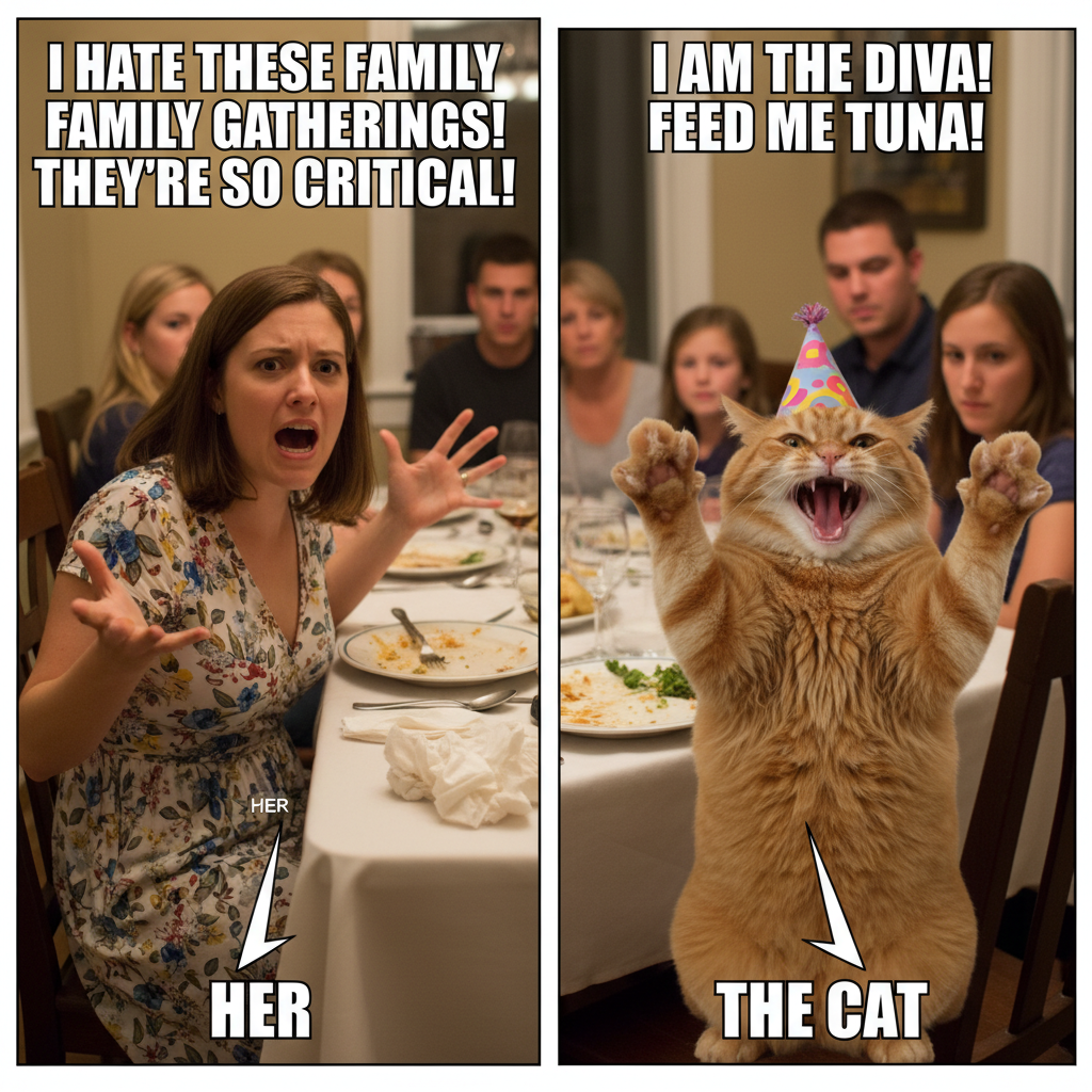 When the Cat's Drama Meets Family Feuds: A Hilarious Meme