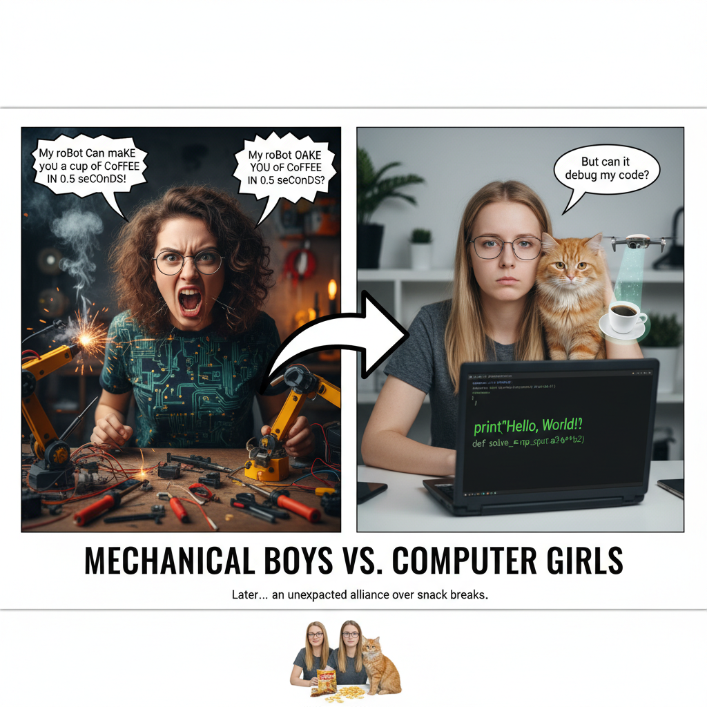 Mechanical Boys vs Computer Girls: A Hilarious Showdown!