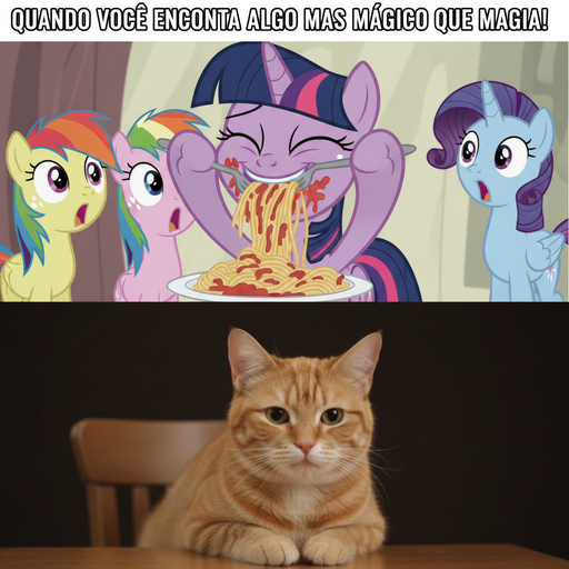 Quando sua amiga mágica descobre o prazer do macarrão!