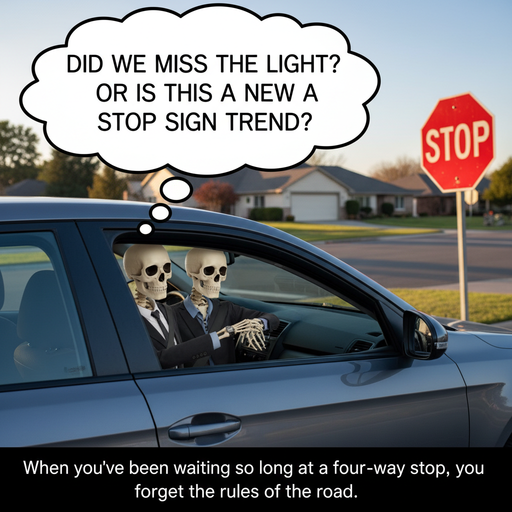 When you've been waiting so long at a stop sign, you forgot your destination