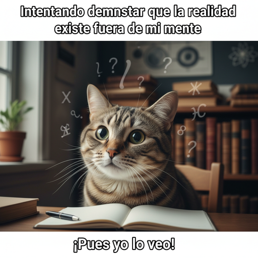 Gato sorprendido argumentando la existencia de la realidad