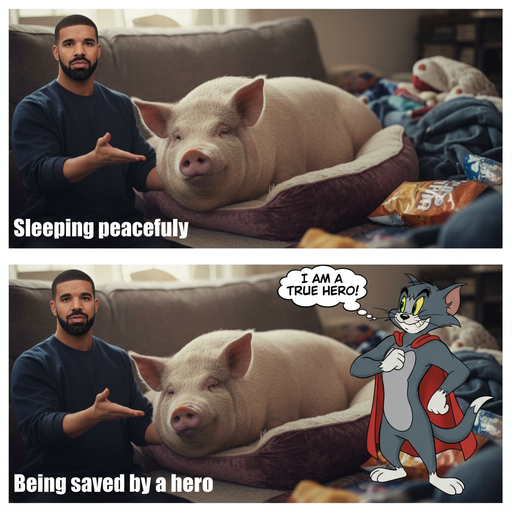 Cuando Tom intenta ser el héroe y la chancha solo quiere dormir