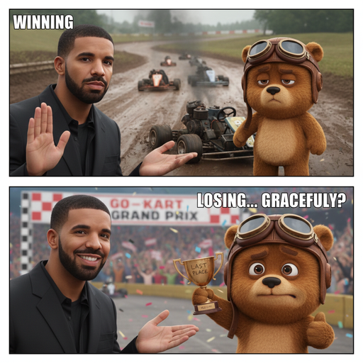 When you realize you're not as good at racing as the bear in the helmet