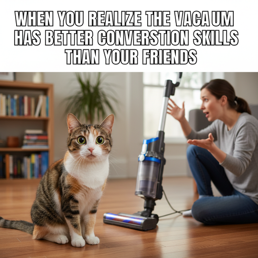 When your cat catches you talking to the vacuum again