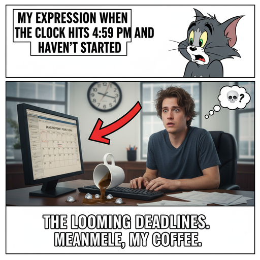 When you realize your deadlines are approaching like a horror movie villain